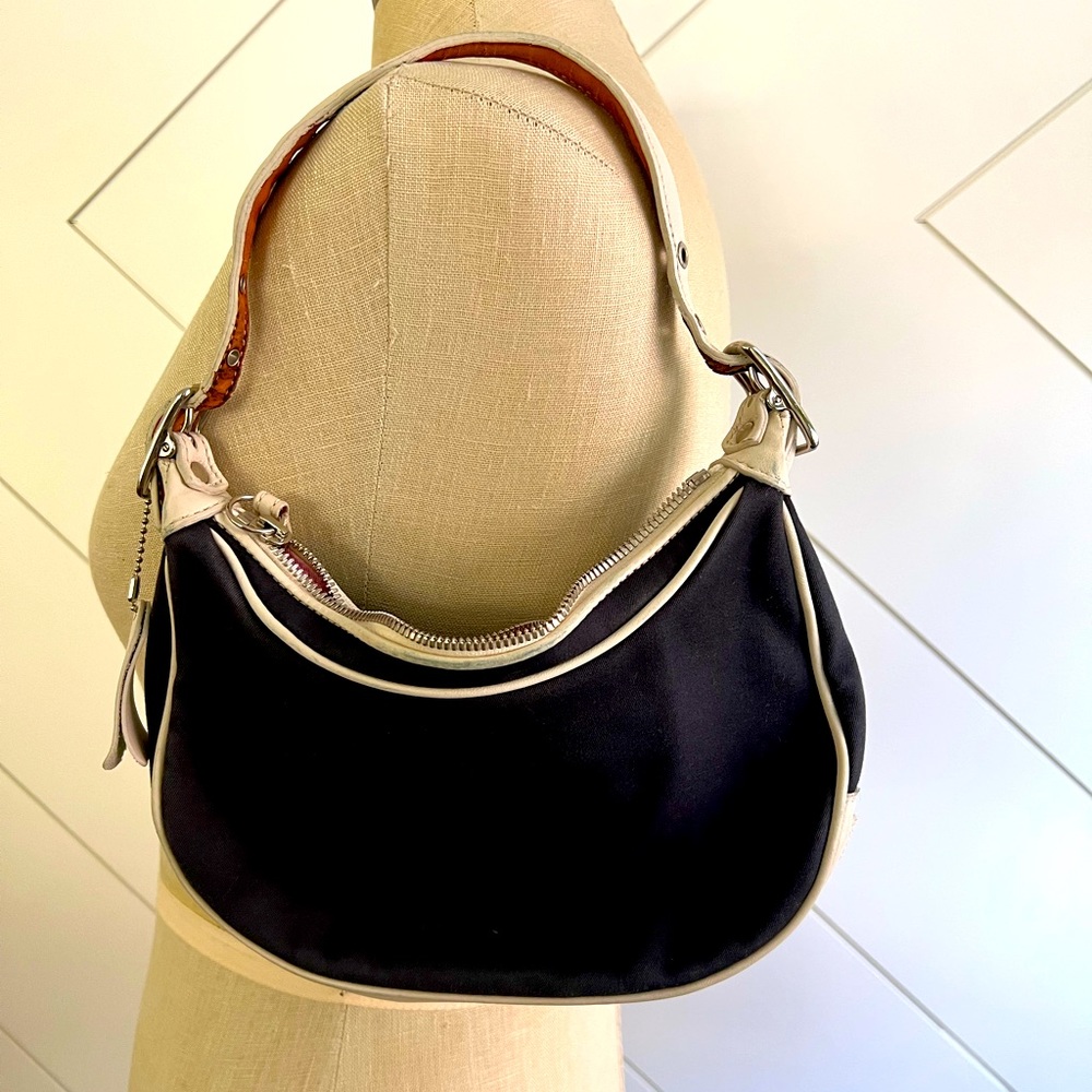 Coach Hobo Handbag - Navy Blue and White Trim